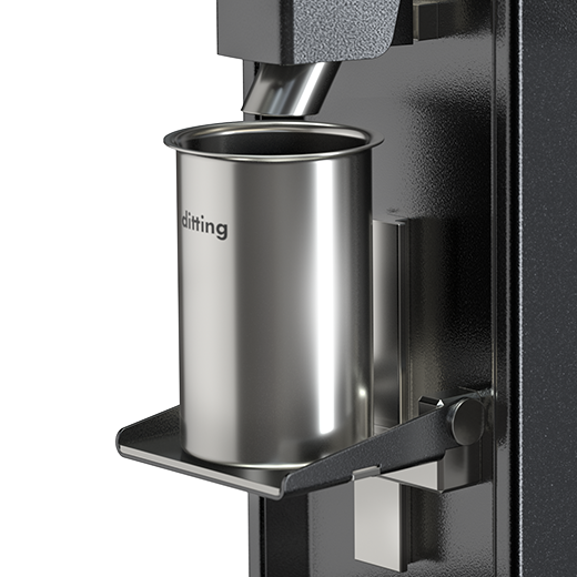 Ditting ground coffee cup on the 807 grinder